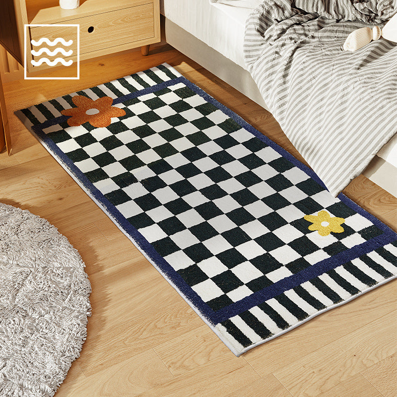 Dark Purple Grid Rug Polyester Nordic Rug Non-Slip Backing Rug for Home Decor