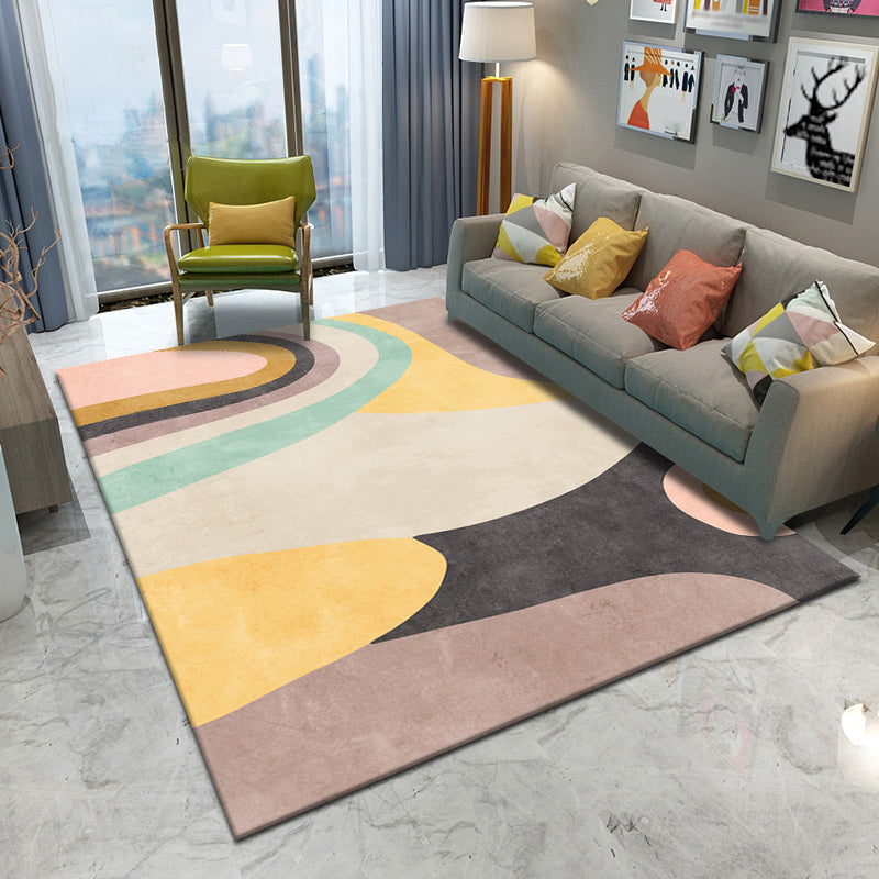 Apricot Modern Carpet Polyester Color Lump Carpet Washable Carpet for Living Room