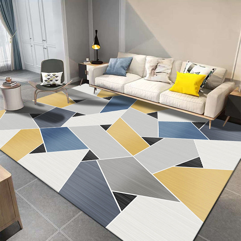 Apricot Simple Rug Polyester Geometric Rug Non-Slip Backing Rug for Living Room