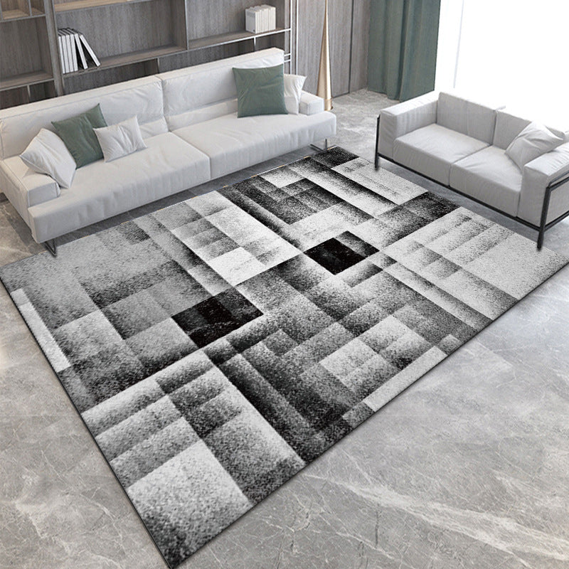 Gray Modern Rug Polyester Abstract Print Rug Non-Slip Backing Rug for Home Decor