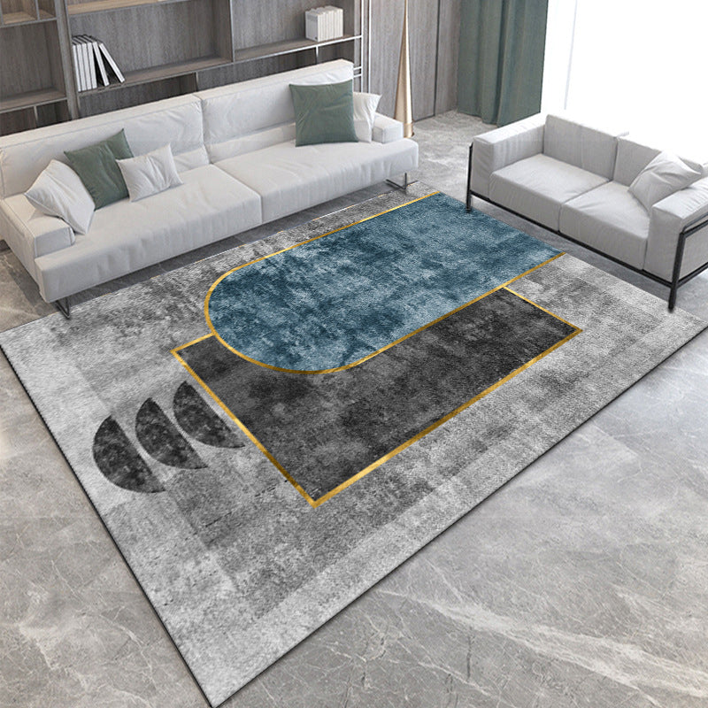 Gray Modern Rug Polyester Abstract Print Rug Non-Slip Backing Rug for Home Decor