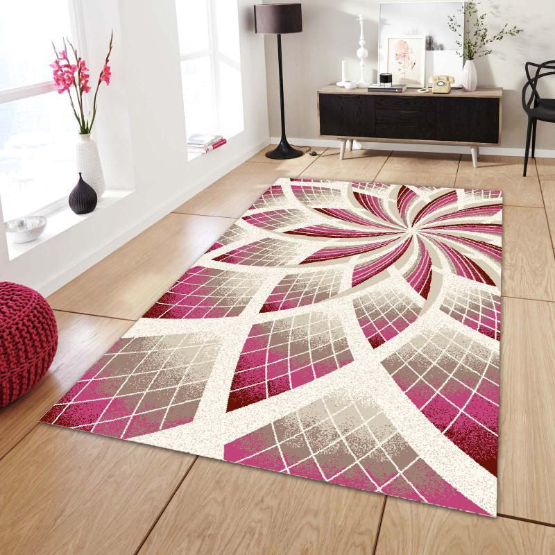 Rose Red Graphic Rug Polyester Modern Rug Washable Rug for Living Room