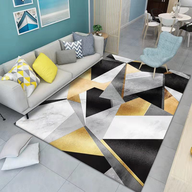 Living Room Carpet Geometry Print Stain Resistant Rug Polyester Rug for Home Decor