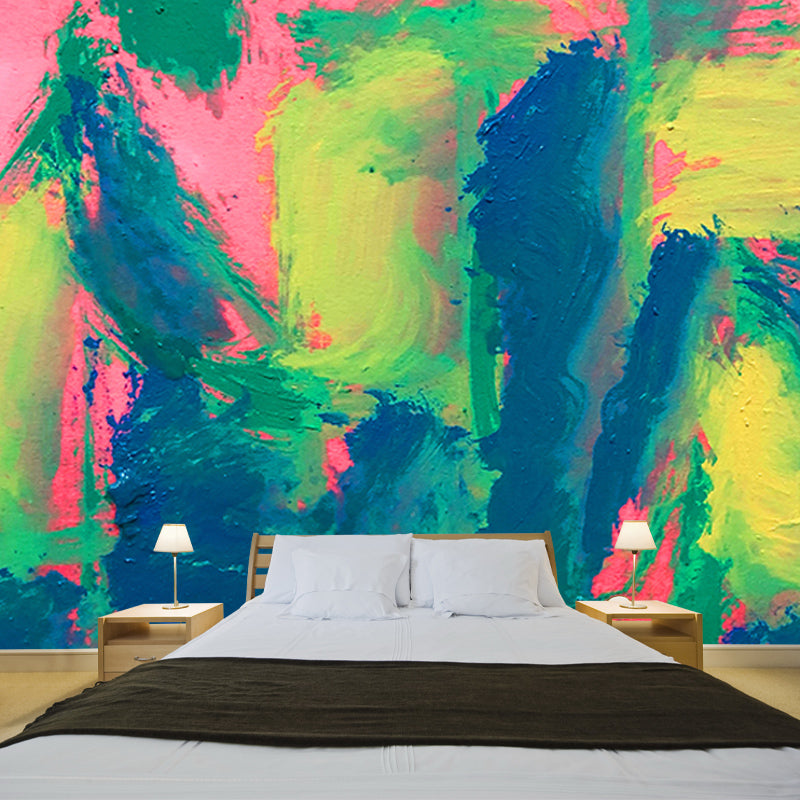 Peinture murale abstraite pour décoration de salon aux couleurs douces, réalisée sur mesure