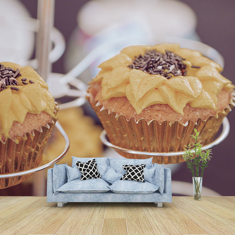Minimalism Style Mini Cake Wall Mural Wallpaper for Dessert Shop, Custom Size Available