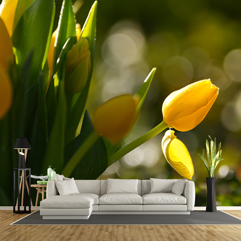 Yellow Flower Mural Wallpaper Bedroom Decorative Wall Art, Personalized Size