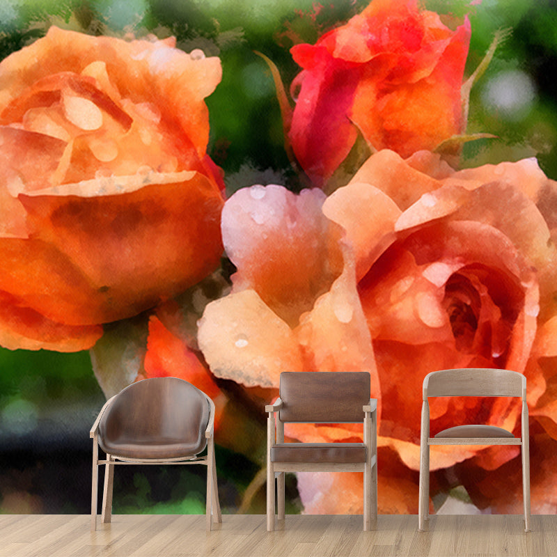 Rose Illustration Wall Covering for Living Room Flower Mural, Moisture-Resistant