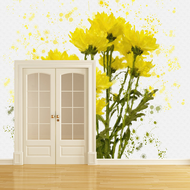 Flower Illustration Wall Mural for Sitting Room, Custom Size Available