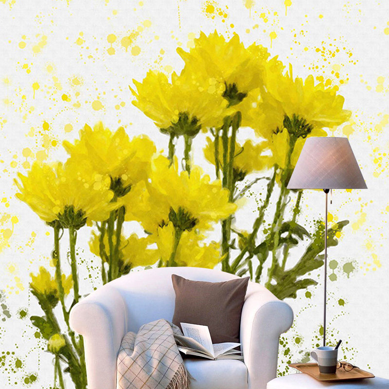 Flower Illustration Wall Mural for Sitting Room, Custom Size Available