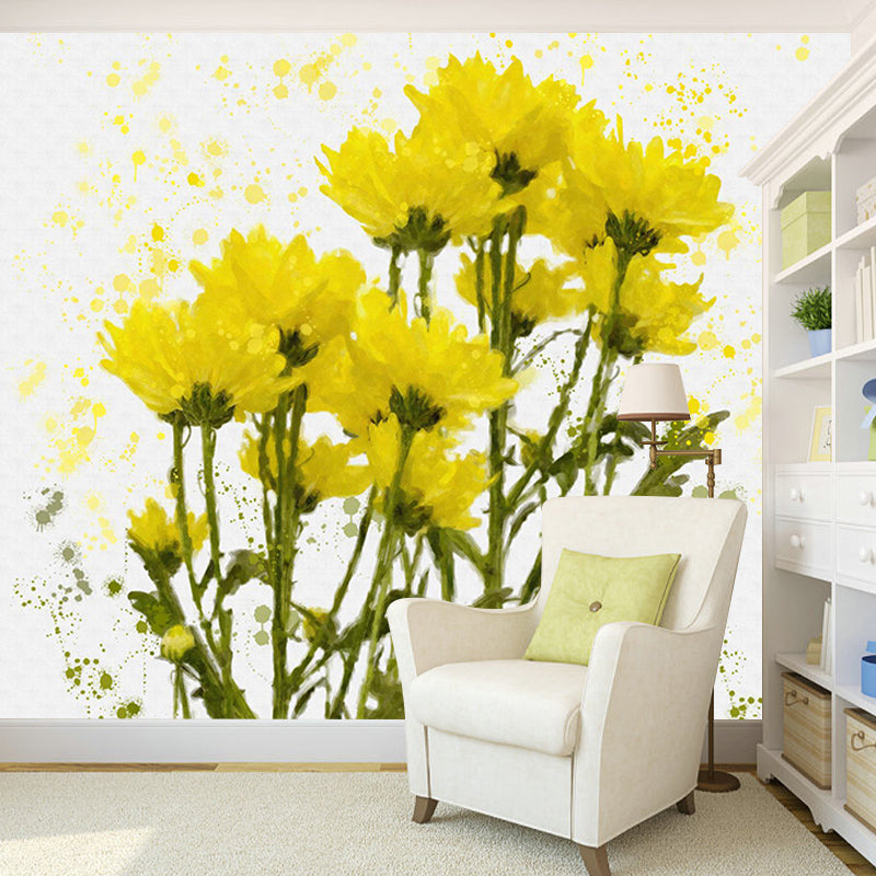 Flower Illustration Wall Mural for Sitting Room, Custom Size Available