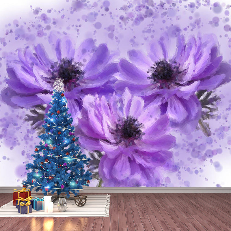 Flower Illustration Wall Mural for Sitting Room, Custom Size Available