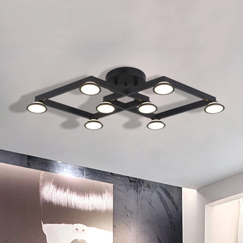 Forme de diamant noir Flush Mount Light 8 lumières modernes Aluminium E14 Plafond pour restaurant