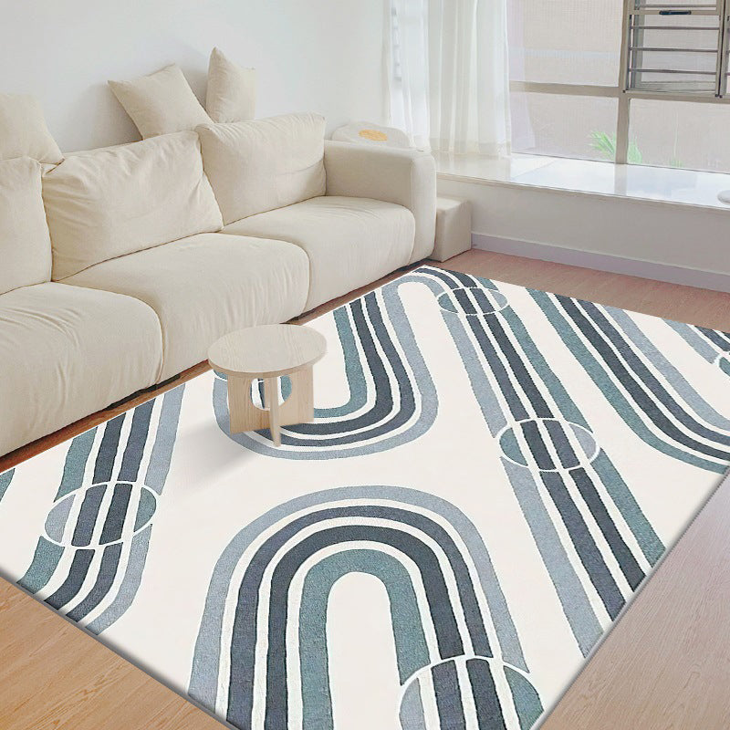White Modern Rug Polyester Triangle Rug Non-Slip Backing Rug for Drawing Room
