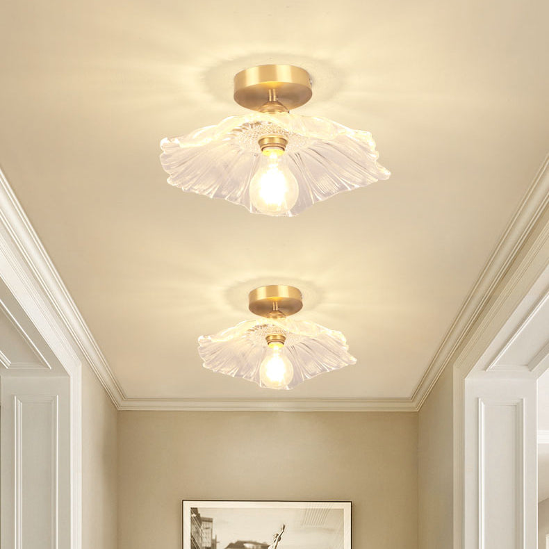 Colonial Style Copper Ceiling Light Lotus Metal 1-Light Flush Mount