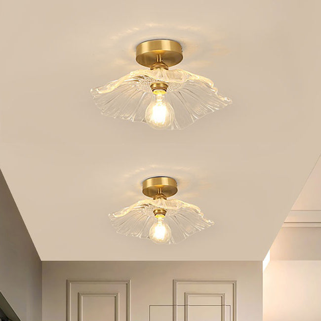 Colonial Style Copper Ceiling Light Lotus Metal 1-Light Flush Mount