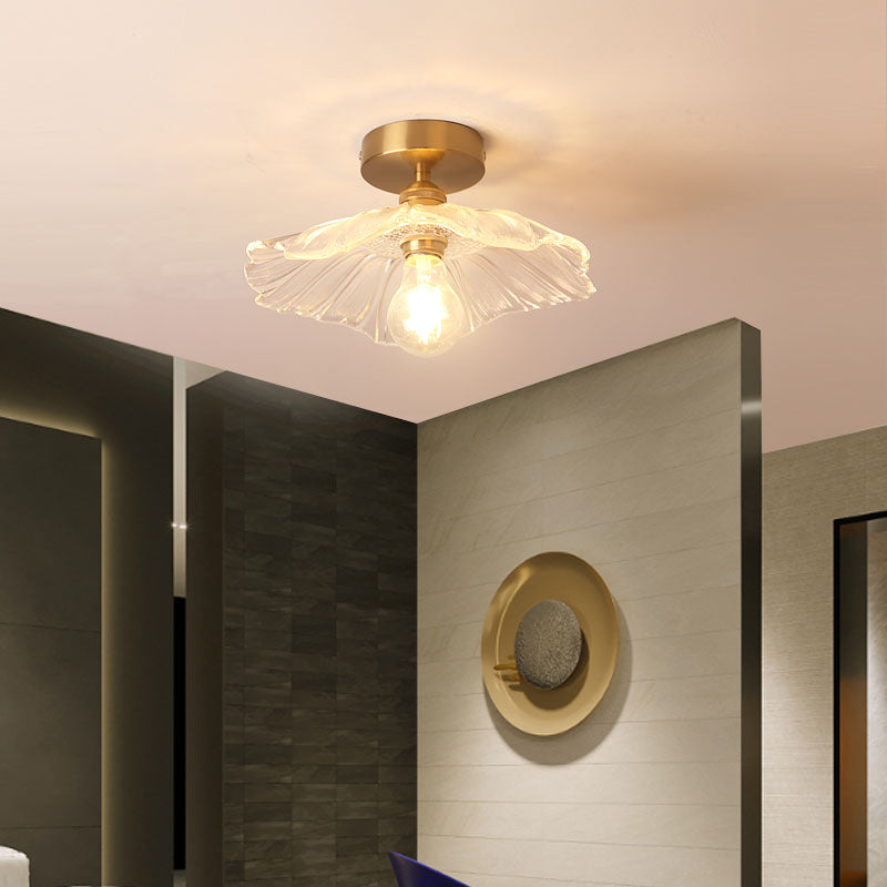 Colonial Style Copper Ceiling Light Lotus Metal 1-Light Flush Mount
