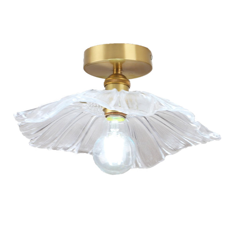 Colonial Style Copper Ceiling Light Lotus Metal 1-Light Flush Mount