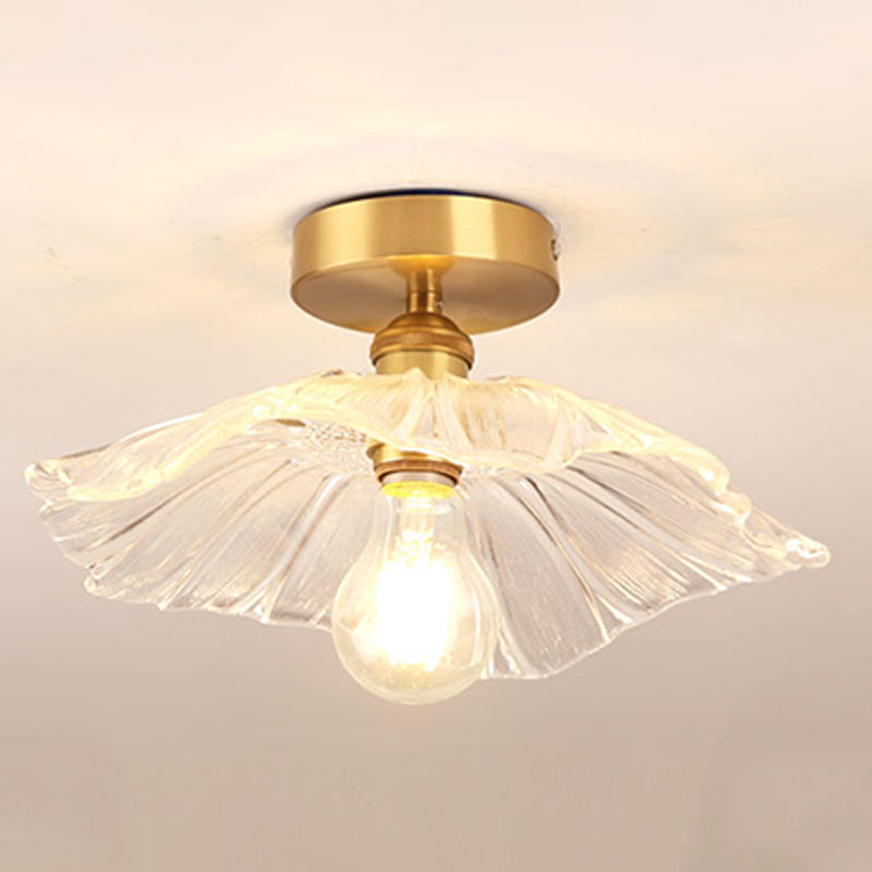 Colonial Style Copper Ceiling Light Lotus Metal 1-Light Flush Mount