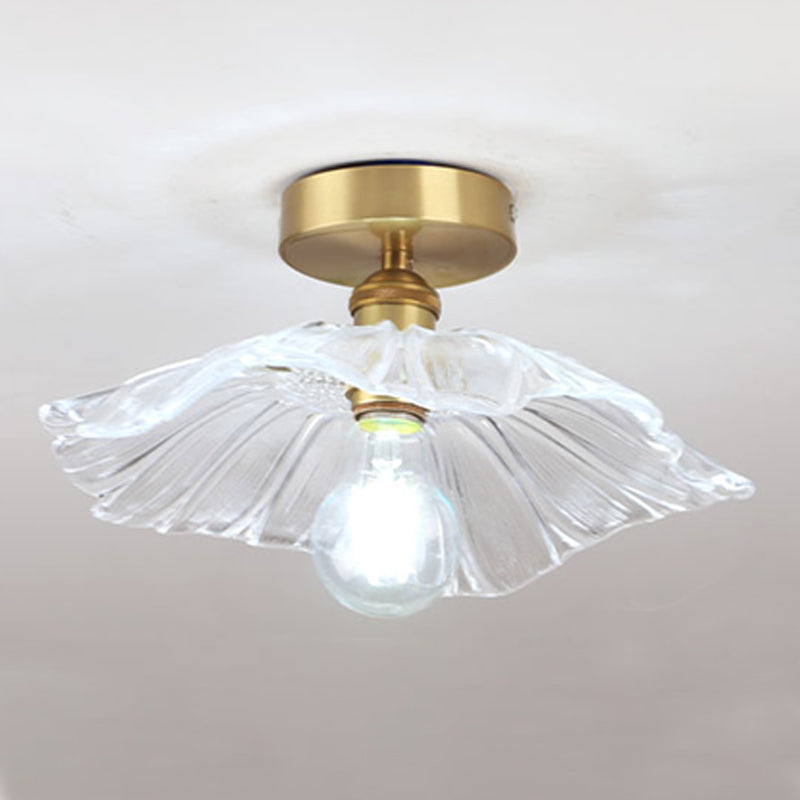 Colonial Style Copper Ceiling Light Lotus Metal 1-Light Flush Mount