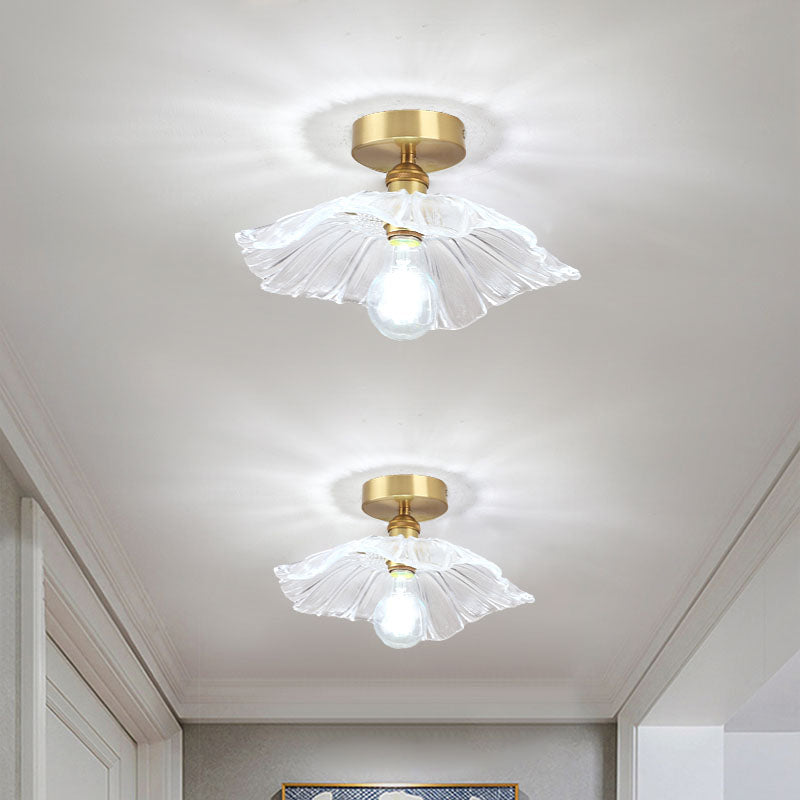 Colonial Style Copper Ceiling Light Lotus Metal 1-Light Flush Mount
