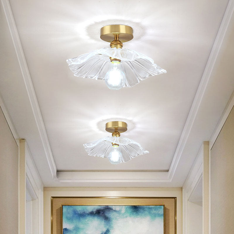 Colonial Style Copper Ceiling Light Lotus Metal 1-Light Flush Mount