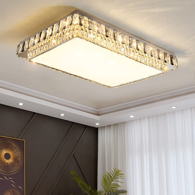 Modern Simple Crystal LED Ceiling Lamp Stainless Steel Geometry Shape Flush Mount