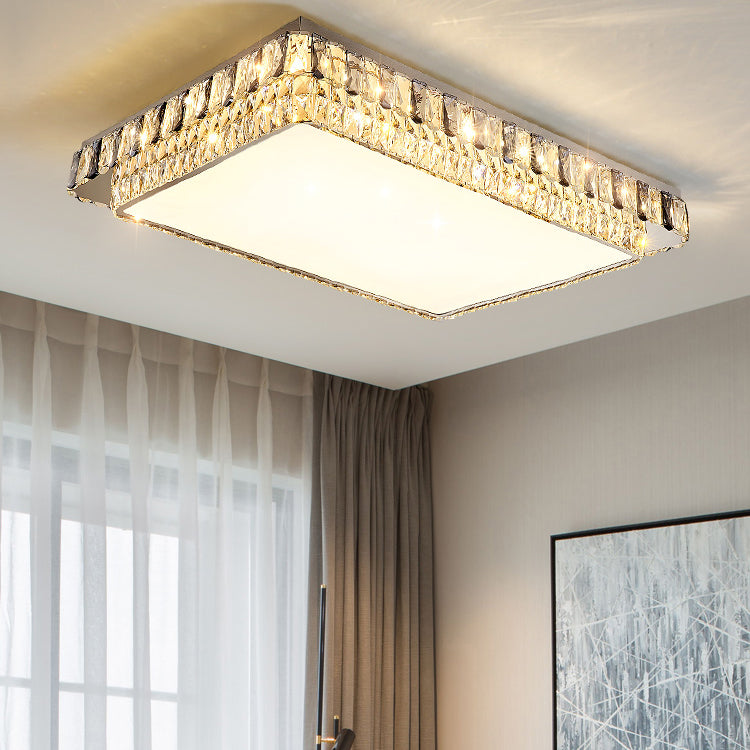 Modern Simple Crystal LED Ceiling Lamp Stainless Steel Geometry Shape Flush Mount