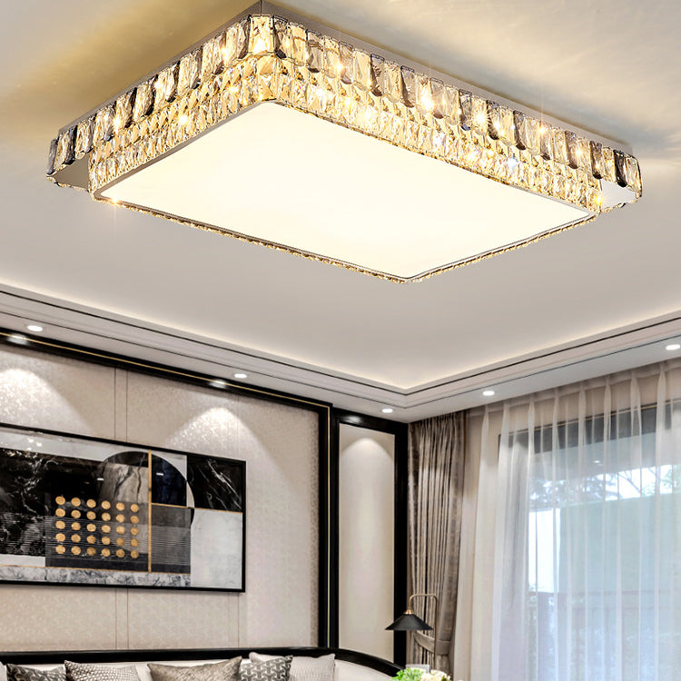 Modern Simple Crystal LED Ceiling Lamp Stainless Steel Geometry Shape Flush Mount