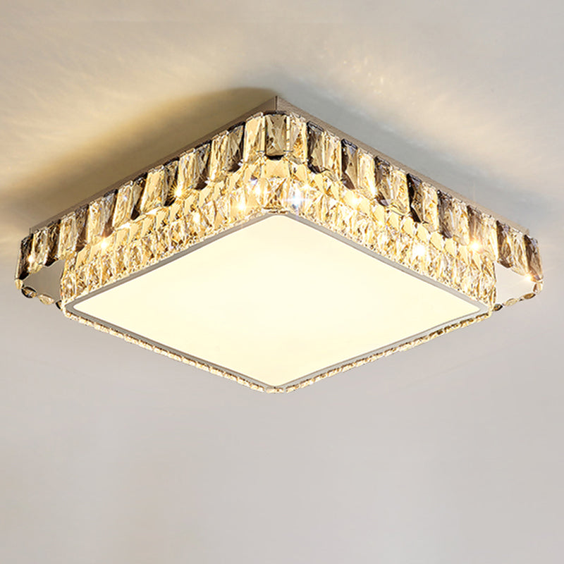 Modern Simple Crystal LED Ceiling Lamp Stainless Steel Geometry Shape Flush Mount
