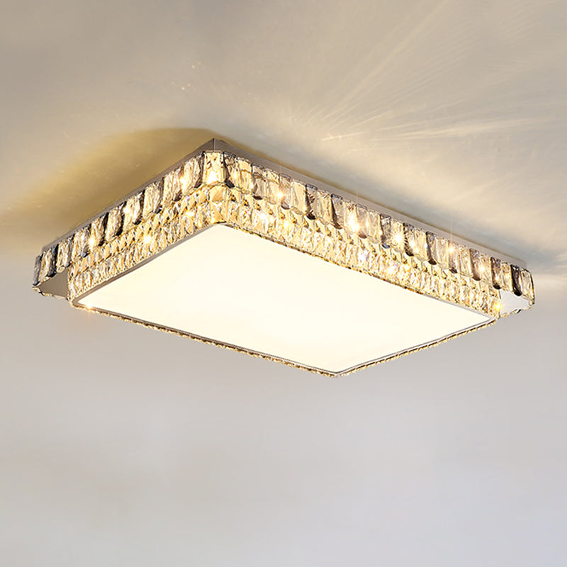 Modern Simple Crystal LED Ceiling Lamp Stainless Steel Geometry Shape Flush Mount