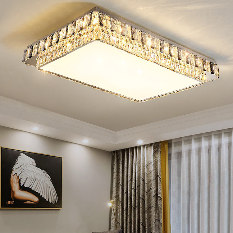 Modern Simple Crystal LED Ceiling Lamp Stainless Steel Geometry Shape Flush Mount