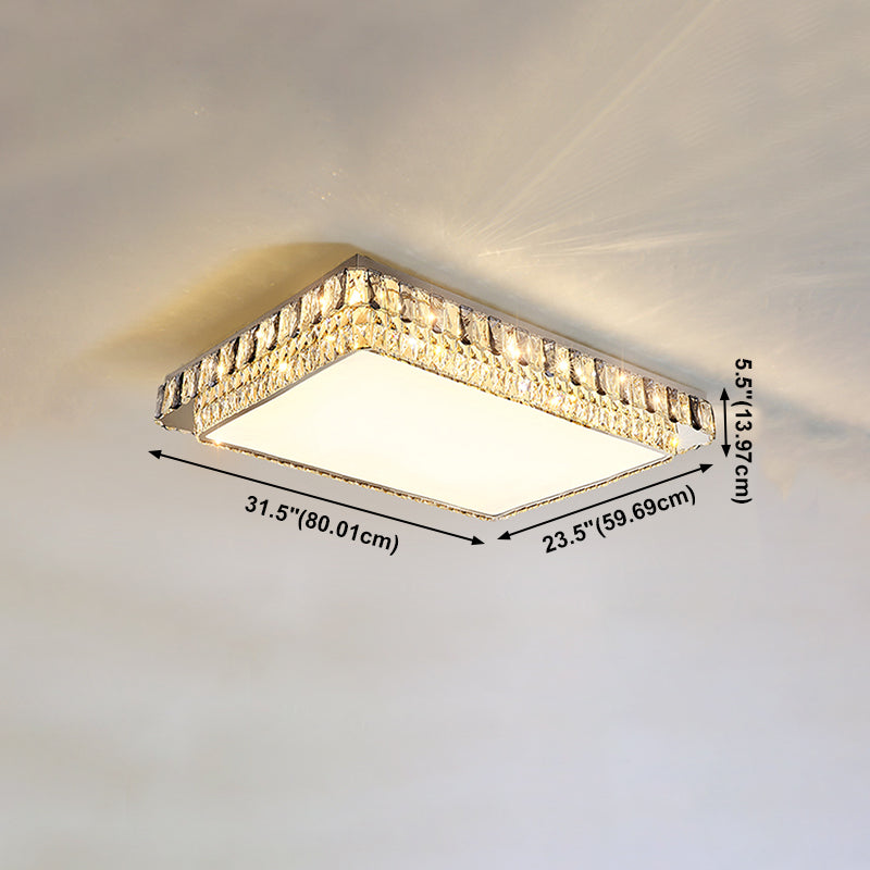 Modern Simple Crystal LED Ceiling Lamp Stainless Steel Geometry Shape Flush Mount