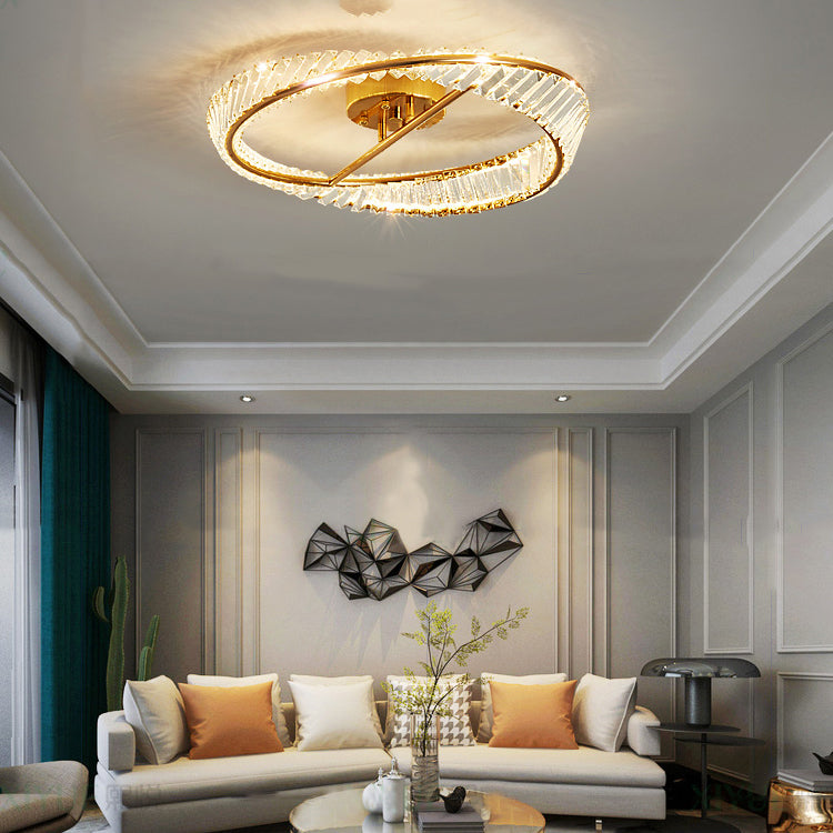Modern Simple Crystal LED Ceiling Lamp Iron Round Shape Flush Mount for Bedroom
