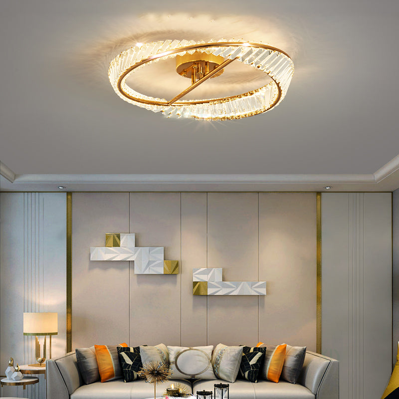 Modern Simple Crystal LED Ceiling Lamp Iron Round Shape Flush Mount for Bedroom