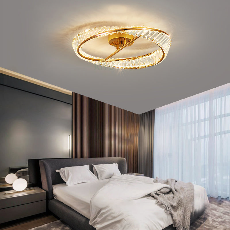 Modern Simple Crystal LED Ceiling Lamp Iron Round Shape Flush Mount for Bedroom