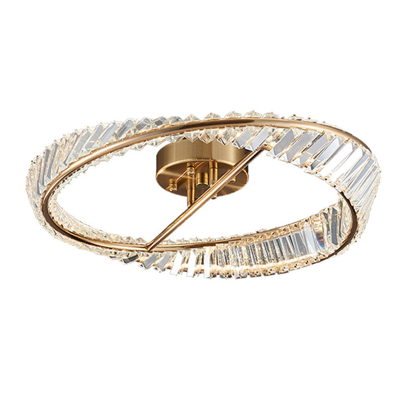 Modern Simple Crystal LED Ceiling Lamp Iron Round Shape Flush Mount for Bedroom