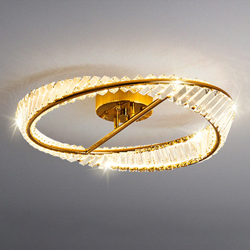 Modern Simple Crystal LED Ceiling Lamp Iron Round Shape Flush Mount for Bedroom