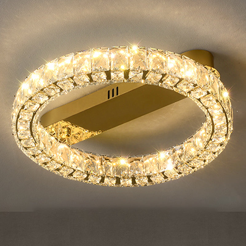 Modern Simple Crystal LED Ceiling Lamp Iron Round Shape Flush Mount for Bedroom