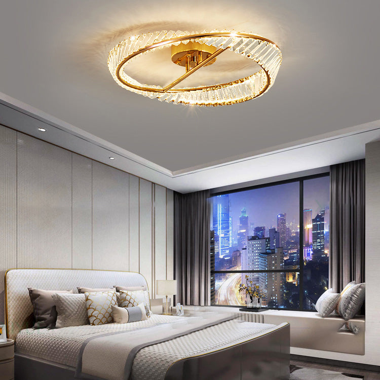 Modern Simple Crystal LED Ceiling Lamp Iron Round Shape Flush Mount for Bedroom
