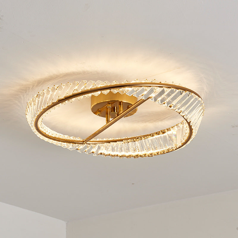 Modern Simple Crystal LED Ceiling Lamp Iron Round Shape Flush Mount for Bedroom