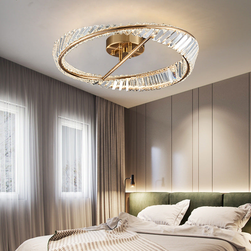 Modern Simple Crystal LED Ceiling Lamp Iron Round Shape Flush Mount for Bedroom
