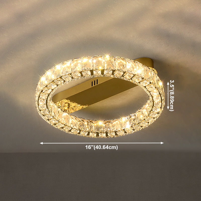 Modern Simple Crystal LED Ceiling Lamp Iron Round Shape Flush Mount for Bedroom