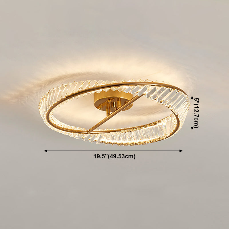 Modern Simple Crystal LED Ceiling Lamp Iron Round Shape Flush Mount for Bedroom