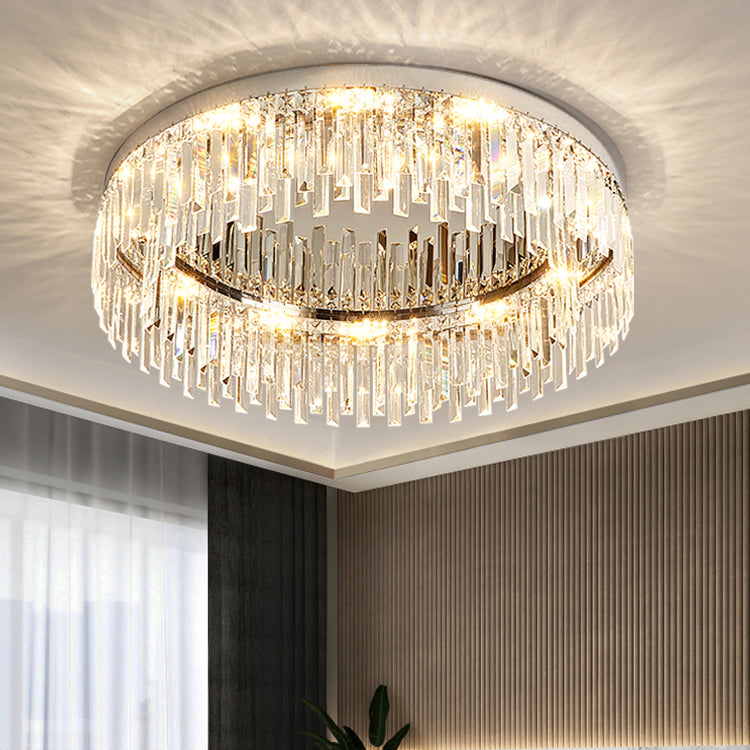 Plafonnier LED rond de luxe moderne en acier inoxydable, montage encastré pour salon