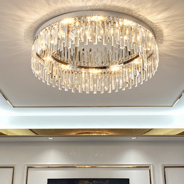 Plafonnier LED rond de luxe moderne en acier inoxydable, montage encastré pour salon