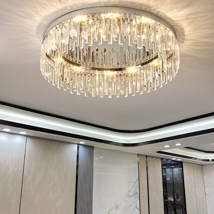 Plafonnier LED rond de luxe moderne en acier inoxydable, montage encastré pour salon