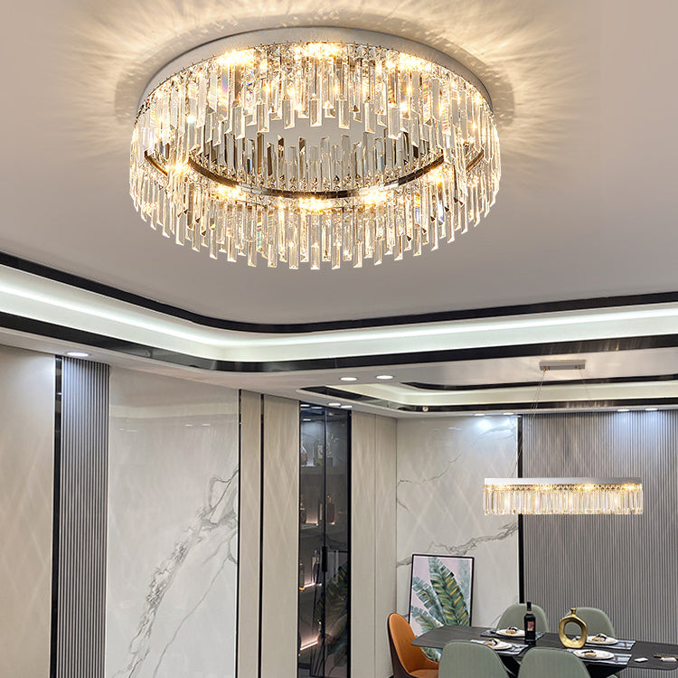 Plafonnier LED rond de luxe moderne en acier inoxydable, montage encastré pour salon