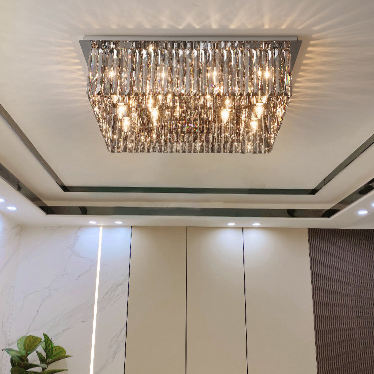 Plafonnier en cristal simple et moderne, en acier inoxydable, forme géométrique, montage encastré