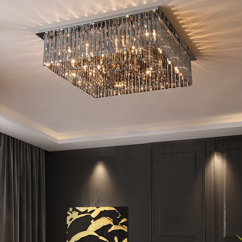 Plafonnier en cristal simple et moderne, en acier inoxydable, forme géométrique, montage encastré