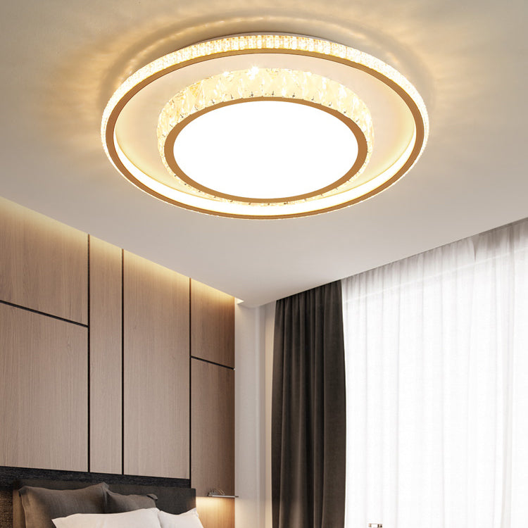 Modern Simple Style Geometry Shape Crystal LED Ceiling Lamp Iron 2 Lights for Bedroom